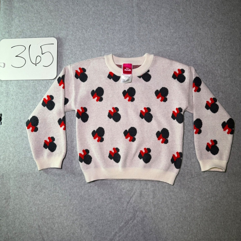 Disney Junior Minnie Mouse Girls Knit Sweater Pink Red Bow 3T Pullover RN16435
